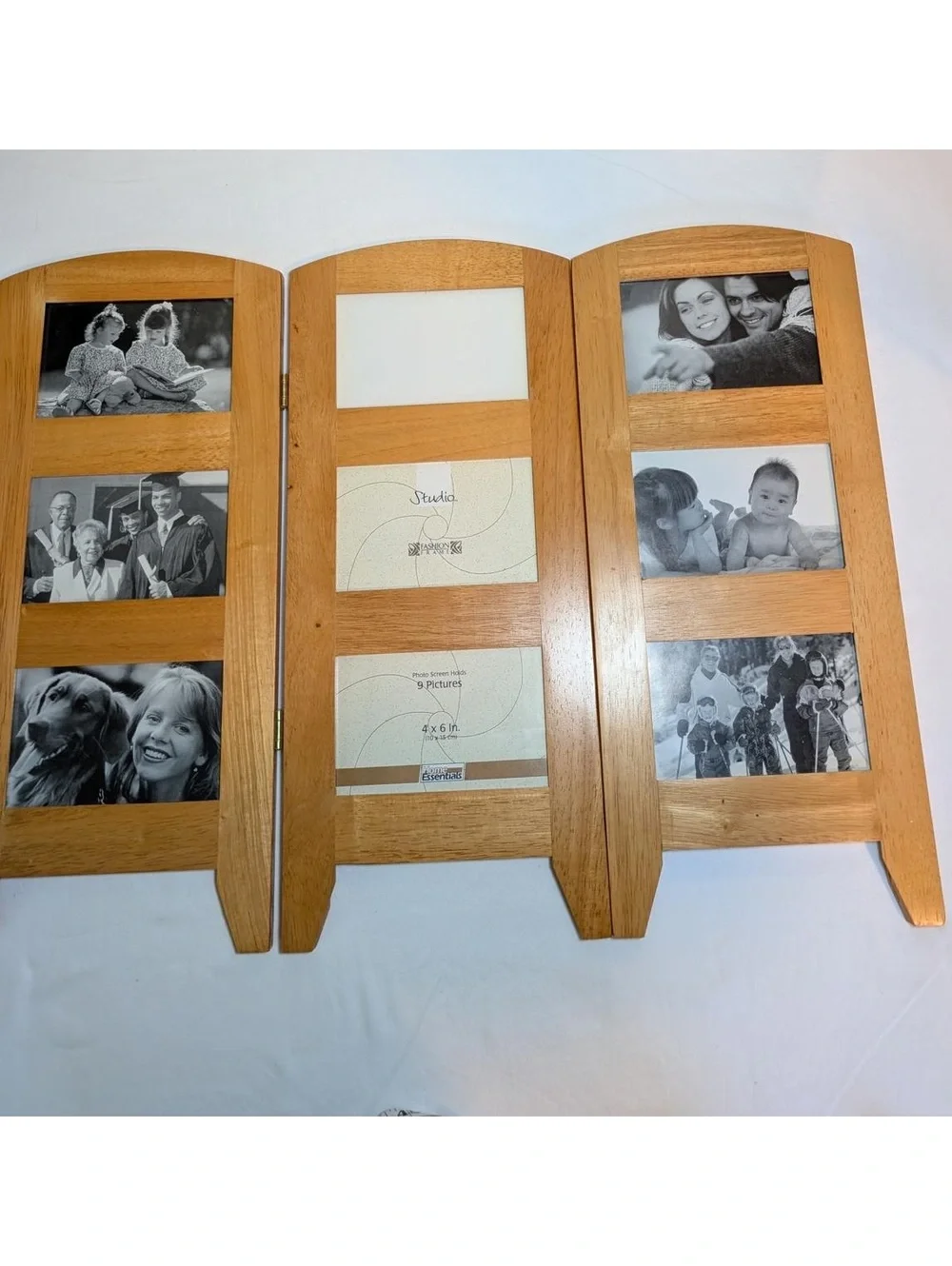 Turning Point Industries Vintage Wooden Tri-Fold 4x6” 9-Photo Frame Display